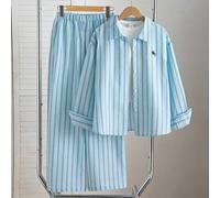 Chemise oversize à rayures, manches longues, col et simple boutonnage, et pantalon pour filles préadolescentes, rentrée scolaire 14Y,13Y,16Y,15YRayéÉtoffe,Tissu tissé