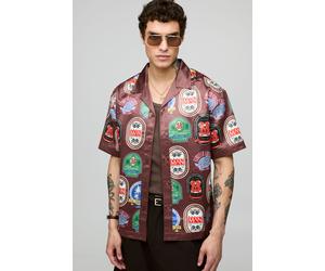 Chemise oversize satinée imprimée à manches courtes homme - marron - S, marron