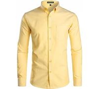 Chemise Oxford à Manches Longues pour Homme Parklees - Coupe Slim Fit - Button Down - Chemise d'affaires - Chemise de Loisirs, jaune, XXL