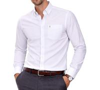 Chemise Oxford à manches longues pour hommes, Col boutonné et poche, Weekend de travail de bureau décontracté à l'anglaise. The English Oxford by Janeo British Apparel. (Plain White, 2XL)