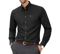 Chemise Oxford à manches longues pour hommes, Col boutonné et poche, Weekend de travail de bureau décontracté à l'anglaise. The English Oxford by Janeo British Apparel. (Plain Black, 2XL)