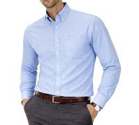 Chemise Oxford à manches longues pour hommes, Col boutonné et poche, Weekend de travail de bureau décontracté à l'anglaise. The English Oxford by Janeo British Apparel. (Plain Ocean Blue, 2XL)