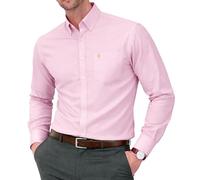 Chemise Oxford à manches longues pour hommes, Col boutonné et poche, Weekend de travail de bureau décontracté à l'anglaise. The English Oxford by Janeo British Apparel. (Plain Pink, 3XL)