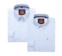 Chemise Oxford rayée à manches longues pour homme. Achetez seul ou avec sa couleur unie assortie, Lot de 2 paires. Le Kensington,Col boutonné et poche. (2pc,Sky Blue,M)