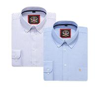 Chemise Oxford rayée à manches longues pour homme. Achetez seul ou avec sa couleur unie assortie, Lot de 2 paires. Le Kensington,Col boutonné et poche. (2pc,Ocean Blue,M)