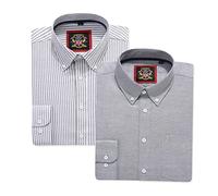 Chemise Oxford rayée à manches longues pour homme. Achetez seul ou avec sa couleur unie assortie, Lot de 2 paires. Le Kensington,Col boutonné et poche. (2pc,Grey,3XL)