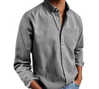 Chemise Oxford unie légère et décontractée en coton pour homme - Chemise boutonnée à manches longues pour homme - Chemise habillée infroissable avec poche Oxford - Chemises habillées Oxford, gris, XXL