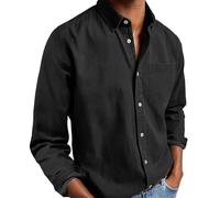 Chemise Oxford unie légère et décontractée en coton pour homme - Chemise boutonnée à manches longues pour homme - Chemise habillée boutonnée pour homme à manches longues - Chemise habillée