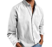 Chemise Oxford unie légère et décontractée en coton pour homme - Chemise boutonnée à manches longues pour homme - Chemise habillée infroissable avec poche - Chemises habillées Oxford, blanc, XL