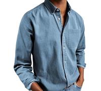 Chemise Oxford unie légère et décontractée en coton pour homme - Chemise boutonnée à manches longues pour homme - Chemise habillée infroissable avec poche Oxford, bleu ciel, M