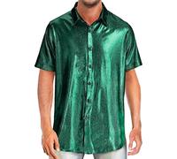 Chemise Paillette Homme Manches Courtes Chemise Disco Homme Couleur Unie Chemisette Homme Manche Courte de Travail Décontracté Chemise Annee 80 Homme Chemise à Paillettes Chemise Homme Paillette