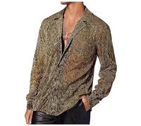 Chemise Paillette Homme - Mode Printemps Et Été Chemises pour Hommes Brillant Voir À Travers La Chemise À Manches Longues Chemise Décontractée Tenue De Discothèque (Gold XL)