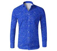 Chemise Paillettes Homme Imprimé, T Shirt Manche Longue Homme à Revers-Haut Grande Taille BoutonnièRe pour Carnaval Club Rock DiscothèQue FêTe SoiréE Classique AnnéE 70 Dancing Halloween Cosplay