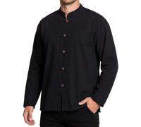 PANASIAM Chemise Pêcheur Homme - Chemise Été Manches Longues 100% Coton | Boutons en bois, sans col, chemise médiévale, douce & confortable, sans poches, résistante aux couleurs, tailles M-XXL