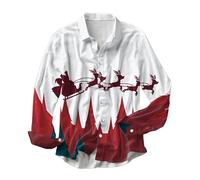 Chemise Pere Noel Homme Chemise sans Repassage Tenue Noel, Chemises Décontracté 3D Imprimer Intéressant Laid Hauts Hommes Fête Noël Revers Manches Longues Chic Festivals Vacances Cadeaux