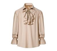 Chemise Pirate Homme Deguisement Costume Gothique Médievale Renaissance Halloween Vintage Manche Longues Jabot Volant Médiévale Vêtements Viking à Lacets Pirate Shirt Steampunk Gothique Chemises