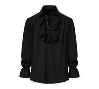 Chemise Pirate Homme Deguisement Costume Gothique Médievale Renaissance Halloween Vintage Manche Longues Jabot Volant Médiévale Vêtements Viking à Lacets Pirate Shirt Steampunk Gothique Chemises