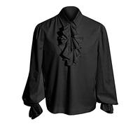Chemise pirate Renaissance pour homme, manches longues steampunk | Chemises en dentelle à volants de vampire, hauts de chemise de pirate, costume victorien médiéval, chemises habillées à col jabot