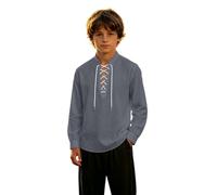 Chemise Pirate Trachten Enfant Garcon Medieval Lin Lacets | Manches Longues Costume Lacets, Medieval Ecossais Jacobit, Col Montant Chemise Detente Vintage