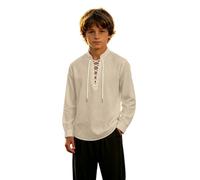 Chemise Pirate Trachten Enfant Garcon Medieval Lin Lacets | Manches Longues Costume Lacets, Medieval Ecossais Jacobit, Col Montant Chemise Detente Vintage