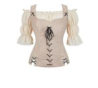 Chemise Pirate Veste Set 2 Pcs Femme Costume Vintage Victorien Médiévale Retro Victoria Adulte déguisement Tenue Kaki S