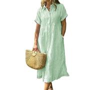 Chemise plissée boutonnée pour femme - Manches courtes - Décontractée et élégante - Mini robe ample à rayures - Chemise midi de vacances, Vert, 5XL