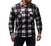 Chemise Polaire Carreaux en Flanelle Homme Veste Thermique, Couleurs:Blanc-Rouge, Taille de Veste:M