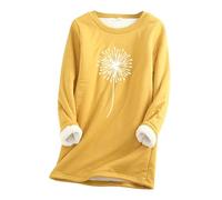 Chemise Polaire Femme Longue Fashion Chemisier Femme Manche Longue Hiver Chaud épaisse Haut Top Femme Chic Et élégant Fluide Long Grande Taille Ample Pas Cher Casual T-Shirt (Yellow, M)