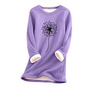 Chemise Polaire Femme Longue Fashion Chemisier Femme Manche Longue Hiver Chaud épaisse Haut Top Femme Chic Et élégant Fluide Long Grande Taille Ample Pas Cher Casual T-Shirt (Purple, M)