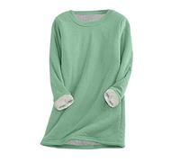 Chemise Polaire Femme Longue Fashion Chemisier Manche Longue Hiver Chaud épaisse Haut Top Femme Chic Et élégant Fluide Long Grande Taille Ample Pas Cher Casual T-Shirt (X-Vert, 3XL)