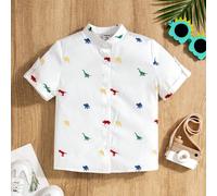 Chemise polo à manches courtes imprimée numériquement à quatre faces colorée et amusante pour garçons jeunes, avec dinosaure mignon, idéale pour l'été, diverses occasions, confortable, adorable et enf