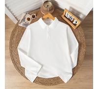Chemise polo à manches longues en pur coton blanc pur, style minimaliste classique pour adolescents garçons, convient pour le port quotidien décontracté, les vacances et à assortir avec divers vêtemen