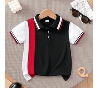 Chemise polo décontractée pour jeune garçon, style gentleman élégant, avec col à bordure bicolore et patchs multicolores sur les manches courtes 6Y,7Y,8Y,9Y,10Y,4Y,5Y,11Y,12YPolyester