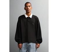 Chemise polo rugby manches longues premium, coupe oversize, texture, style collège classique, pour l'automne et l'hiver, tenue décontractée, col blanc contrasté, collection de base L,M,S,XL,XSLettres,