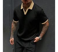Chemise polo tricotée à manches courtes avec couleurs contrastées pour hommes, chemise décontractée d'été noire pour streetwear, city break et trajets quotidiens, style Old Money pour activités de ple