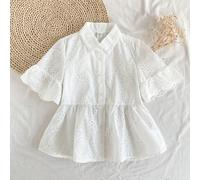 Chemise polyvalente à manches courtes et col ajouré pour filles, idéale pour le printemps et l'été. Parfaite pour les moments de détente à la maison, les activités de plein air ou les vacances, elle o