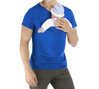 Chemise porte-bébé pour homme - T-shirt kangourou peau à peau avec pochette sécurisée, col en V respirant, coupe ajustée, mélange de coton extensible (3,2 à 6,8 kg), coupe confortable et durable, bleu