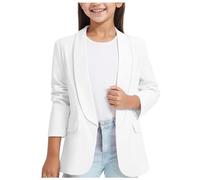 Chemise pour bébé à manches longues, col châle, veste formelle, veste de costume, ouverte sur le devant, poche intérieure pour enfant fille, chemisier bleu court, Blanc., 9-10 ans