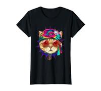 Chemise pour Chat Hippie psychédélique avec Signe de Paix pour Amoureux des Chats T-Shirt Graphique avec Valeur