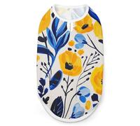 Chemise pour chien à fleurs jaunes et bleues à séchage rapide T-shirt respirant pour animal domestique doux et extensible sans manches Vêtements pour chien S