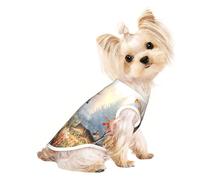 Chemise pour chiens de petite taille avec motif de cerf et faune - T-shirt extensible léger sans manches à rayures
