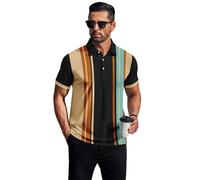 Chemise pour Homme à Col Chemisier et Rayures Vintage - Style Décontracté Cintré pour Golf (FR/ES, Alpha/Lettres, M, Taille Normale, Taille Normale, modèle13)