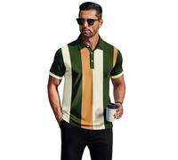 Chemise pour Homme à Col Chemisier et Rayures Vintage - Style Décontracté Cintré pour Golf (FR/ES, Alpha/Lettres, L, Taille Normale, Taille Normale, modèle08)