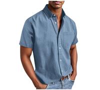 Chemise pour homme à manches courtes BFSWL avec poches - Chemise décontractée pour homme - Grandes tailles - Chemise à manches courtes d'été - Coupe droite - Chemise d'été à boutons, bleu ciel, XXL