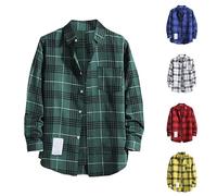 Chemise pour homme à manches longues décontractée boutonnée vintage à carreaux de style rétro chemise tartan à blocs de couleurs - Coupe ample - Haut hipster western cowboy confortable en flanelle à