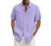 Chemise pour homme dégradé de couleur hawaïenne solide à manches courtes double poche col rabattu chemise boutonnée courte noire homme, lilas, 3XL
