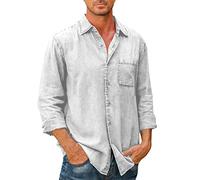 Chemise pour homme en coton et lin à manches longues - Chemise hawaïenne boutonnée - Motif palmier en noix de coco - Chemisier à col, Z01-blanc, 5XL