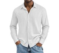 Chemise pour homme - Grandes tailles - En mousseline - Manches longues - En coton - Boutonnée - Légère - Henley - Décontractée - Confortable - Respirant - Chemise de plage - Couleur unie