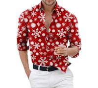 Chemise pour homme Noël Chemise de Noël pour homme à manches longues avec impression de renne, pingouin et bonhomme de neige Drôle Motif festif de Noël Coton Coupe droite Chemise de loisirs pour