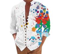Chemise pour Homme Solid Manches Longues/Courte Slim Fit Mode Oeil de Poulet à Lacets à Col en V pour Hommes Chemise à Manches Printemps et Vintage Ample